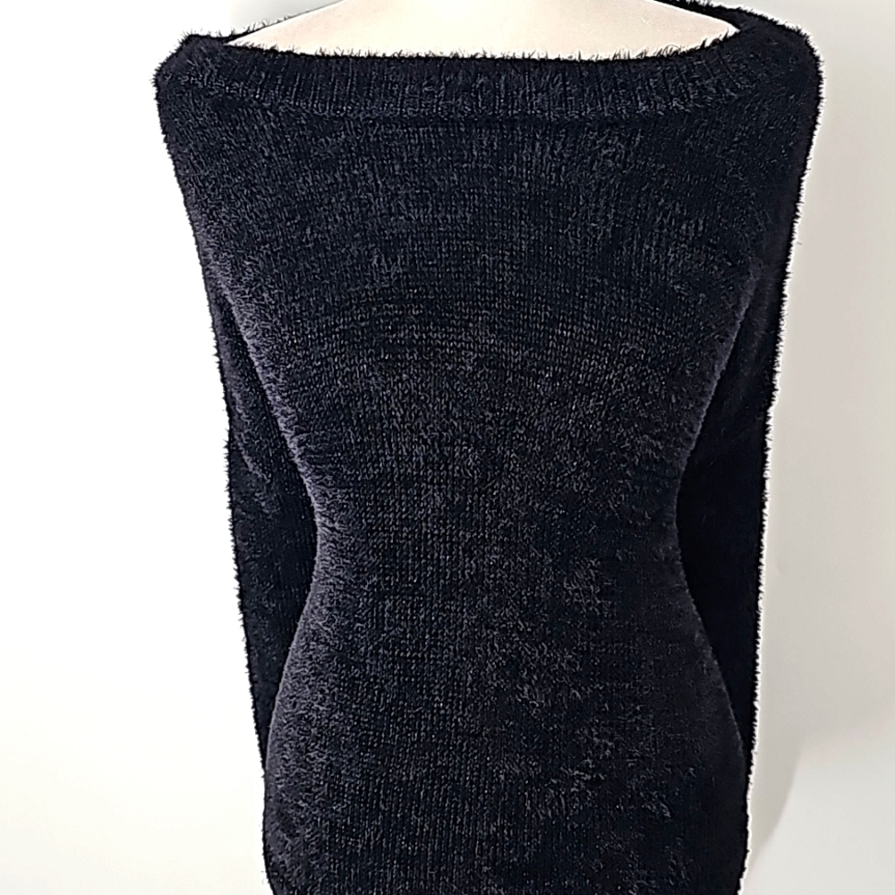 Express Black Crewneck Eyelash Metallic Sweater Ribbed at Neck Wrist Hemline